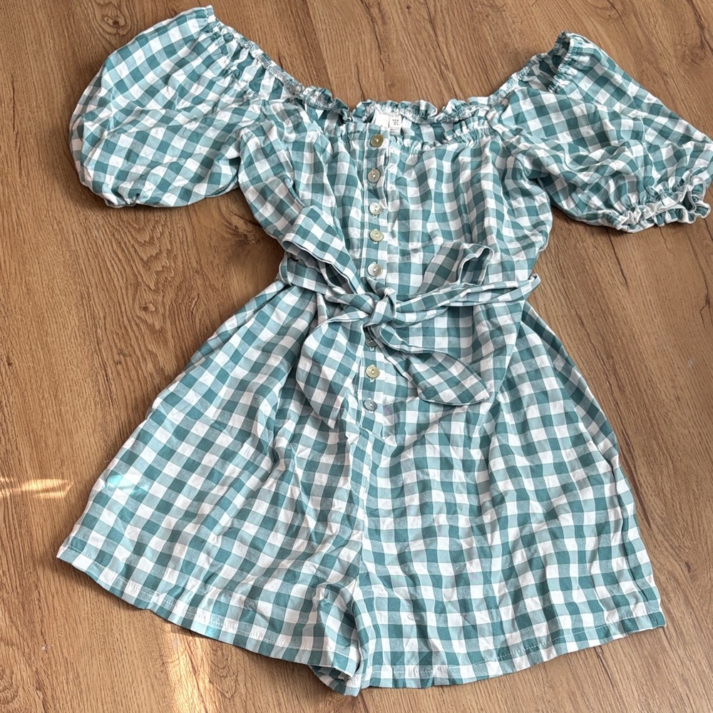 Blue/Green Gingham Vintage Inspired Romper